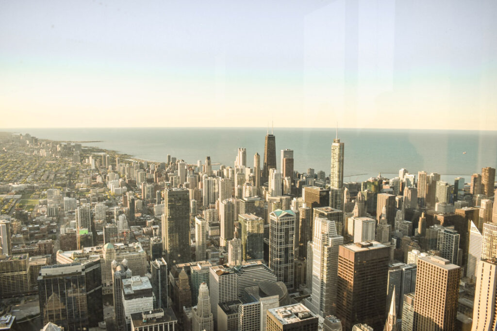 Chicago buildings and lakes from Willis Tower