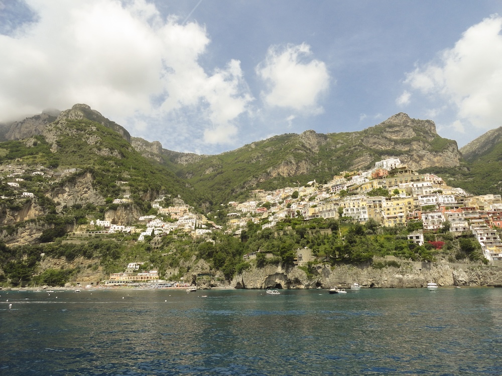 View of Amalfi Coast houses from the sea
