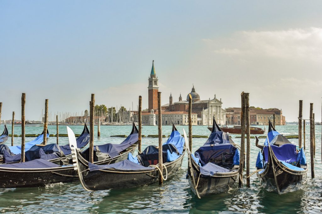Gondolas in Venice lagoon