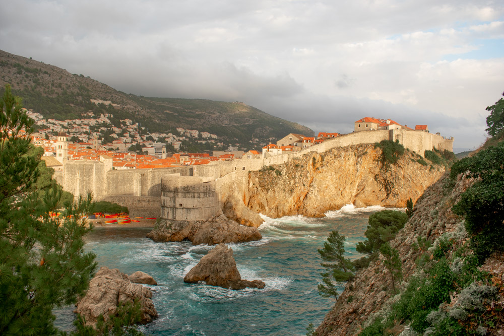 Dubrovnik walled old town viewed from outside the walls