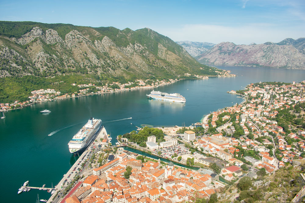 Kotor old town and bay viewed from above