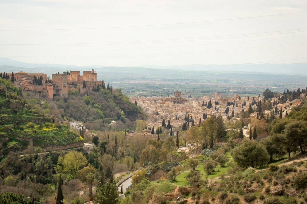 View over Alhambra and central Granada from Sacromonte Abbey